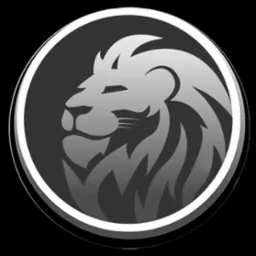 Szaro-srebrne logo firmy IT przedstawiające głowę lwa w okręgu z efektem 3D.