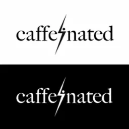 Logo 'caffeinated' z błyskawicą zamiast litery 'i', wariant czarno-biały i biało-czarny.