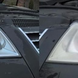 Autohaus Mar car Tomasz Zauer - Reflektor samochodowy przed i po renowacji, widoczna różnica w przejrzystości klosza.