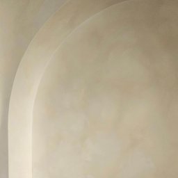STRUKTURY WROCŁAW SPÓŁKA Z OGRANICZONĄ ODPOWIEDZIALNOŚCIĄ - Beżowa ściana z dekoracyjnym efektem lime wash i subtelnymi, łukowatymi elementami architektonicznymi, tworzącymi minimalistyczną, ciepłą przestrzeń.