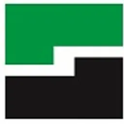 Abstrakcyjne logo firmy składające się z dwóch połączonych ze sobą bloków: zielonego u góry i czarnego u dołu, tworzących kształt przypominający schody.