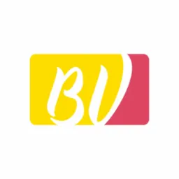 Logo firmy z inicjałami 'BV' w białej, ozdobnej czcionce na żółto-różowym tle.