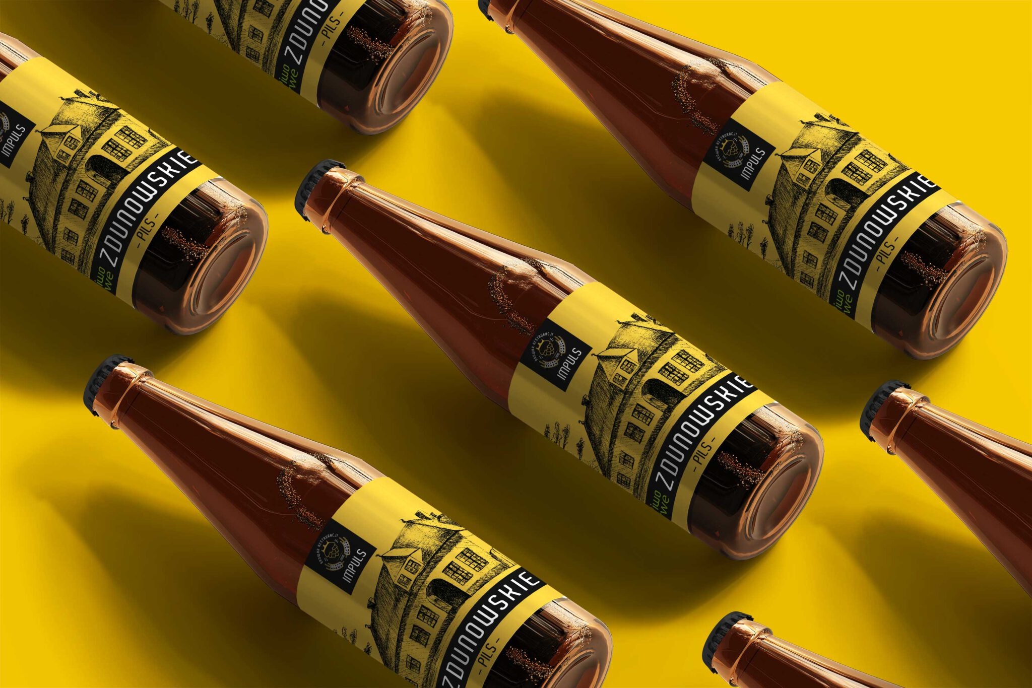 Etykiety na butelkę premierowego piwa dla Browaru Impuls - projekt oraz druk.