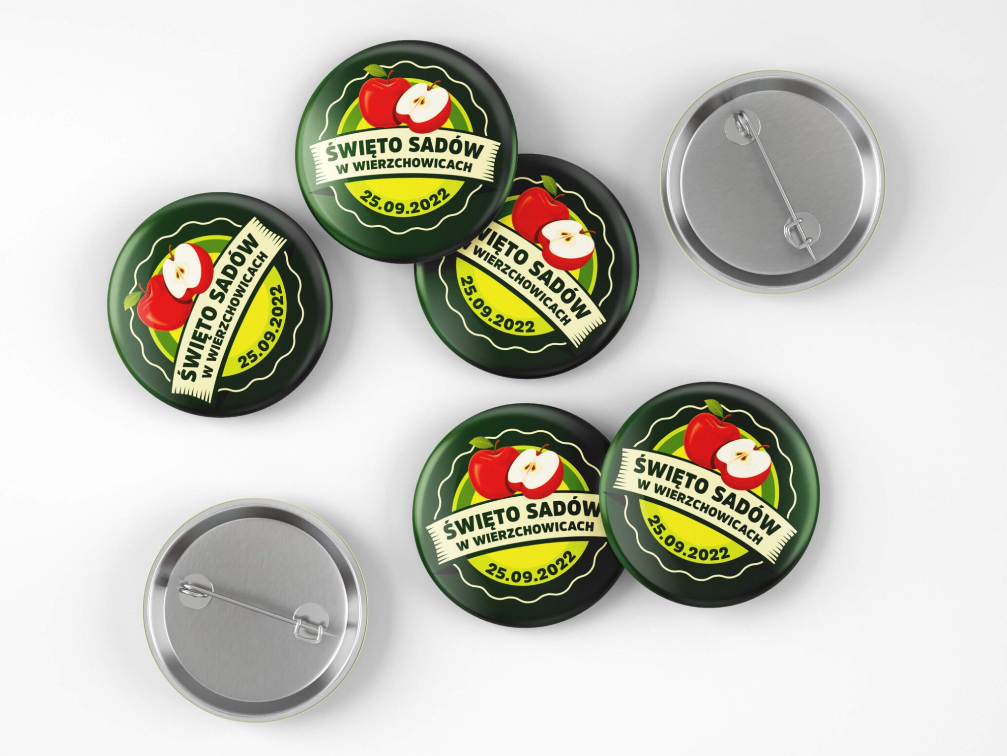 Przypinki z okazji corocznego Święta Sadów w Wierzchowicach - projekt i wykonanie.
