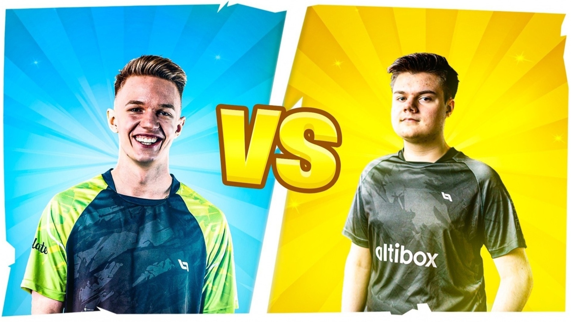 Miniaturka na YouTube przedstawiająca dwóch młodych mężczyzn na podzielonym tle (niebieskim i żółtym) z napisem 'VS' pośrodku, sugerująca rywalizację lub porównanie.