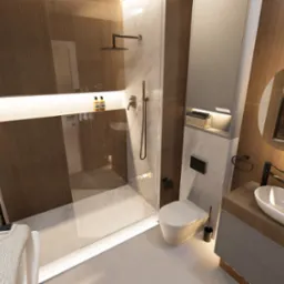 Projekt wnętrza łazienki wraz z układem funkcjonalnym i wizualizacją