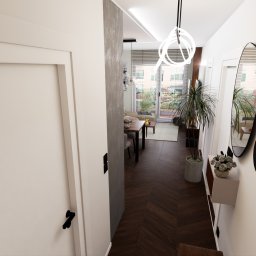 Projekt wnętrza korytarza wraz z układem funkcjonalnym i wizualizacją