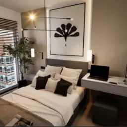 Projekt wnętrza sypialni wraz z układem funkcjonalnym i wizualizacją