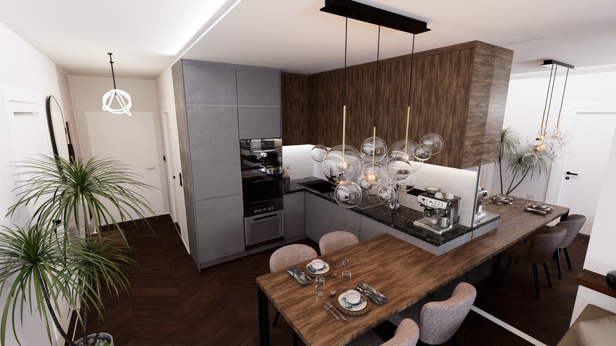 Projekt wnętrza kuchni wraz z układem funkcjonalnym i wizualizacją