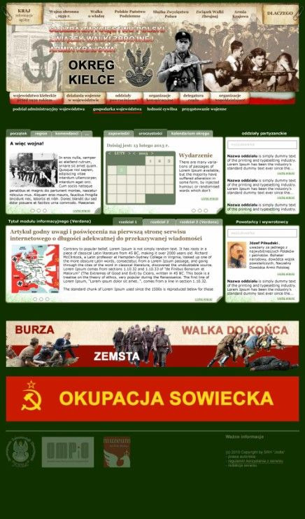 Zrzut ekranu strony internetowej poświęconej historii Polski, z elementami graficznymi i tekstowymi dotyczącymi okresu II wojny światowej i okupacji sowieckiej.