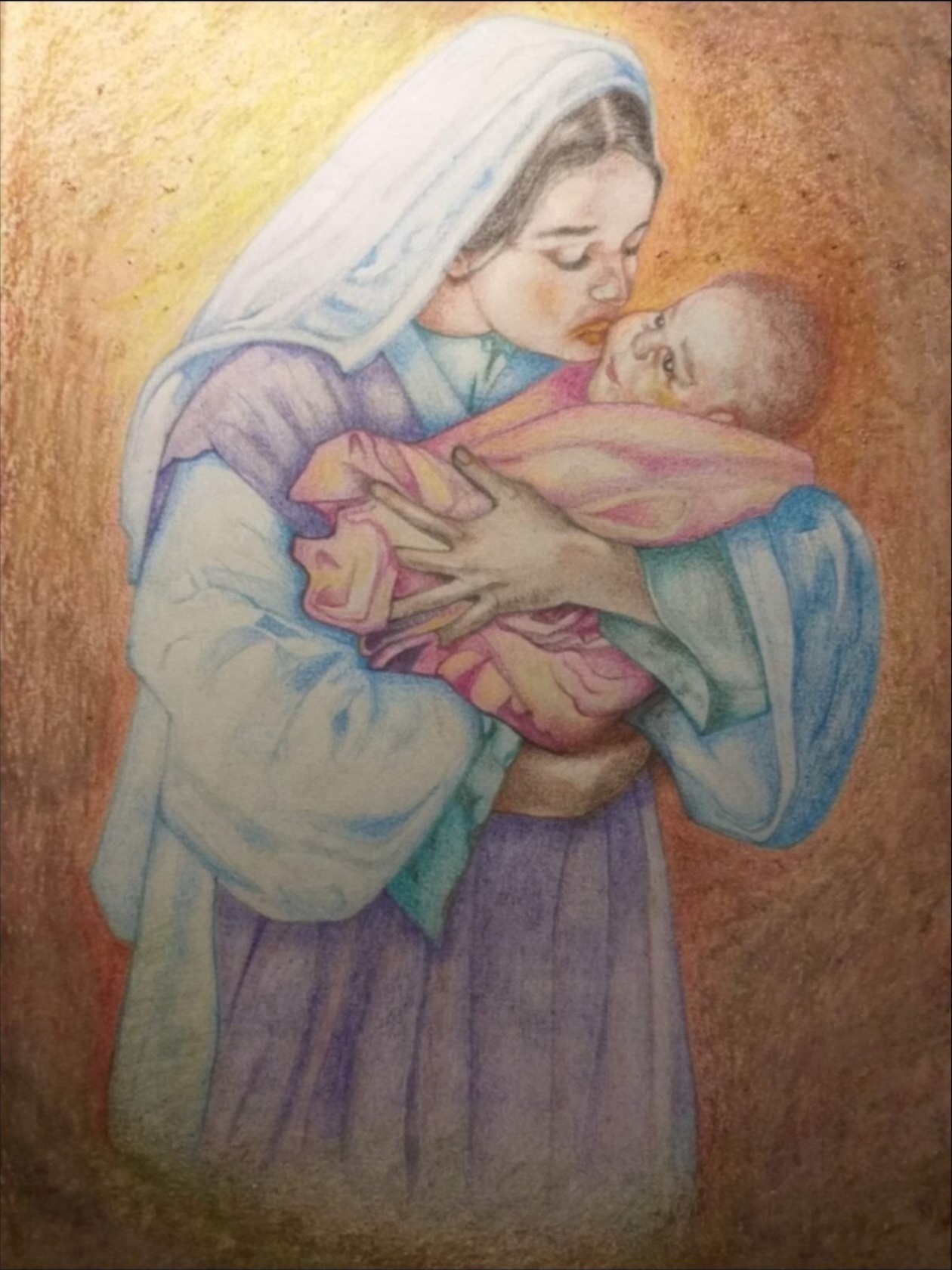 'Целуя Божество', акварельные и пастельные карандаши, Формат А3.