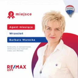 Portret agentki nieruchomości Barbary Wareckiej, agent miesiąca we wrześniu, z logotypem RE/MAX City i informacją o zajęciu 2. miejsca.
