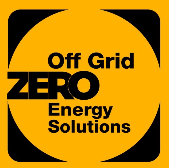 Logo firmy Off Grid ZERO Energy Solutions na pomarańczowym tle z czarną obwódką.