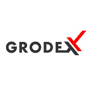 Logo firmy GRODEX z charakterystycznym czerwonym znakiem graficznym w miejscu litery 'X', na białym tle.