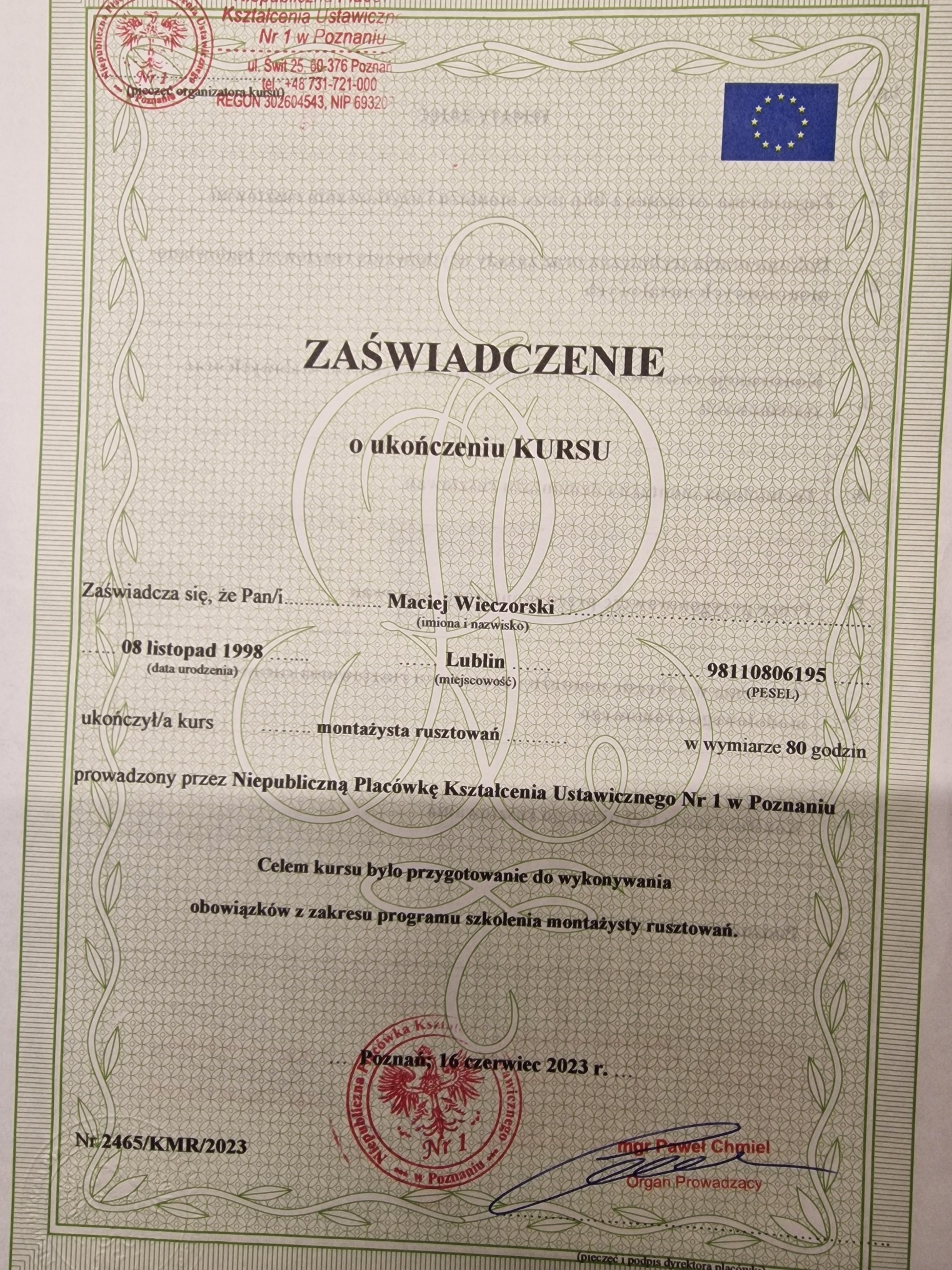 montażysta rusztowań