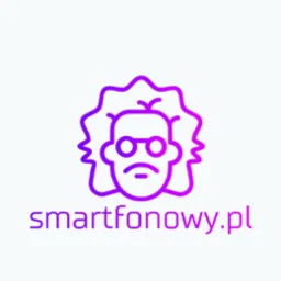 Gradientowy fioletowy logotyp z kreskówkową postacią naukowca w okularach i adresem strony internetowej smartfonowy.pl