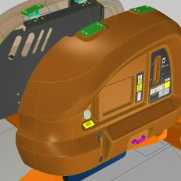 Projekt wzorniczy sylwetki podnośnika teleskopowo-przegubowego dla firmy ZBUD. Projekt obejmował opracowanie osłon przedziału silnika oraz panelu sterowania. - model CAD 3D 