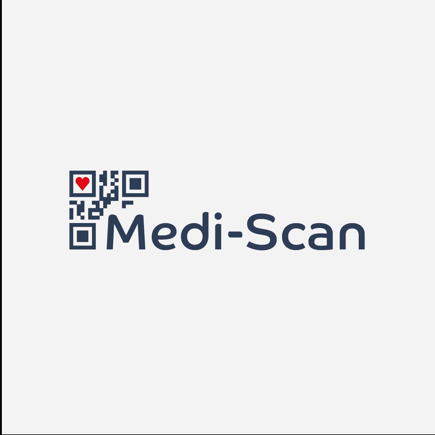 Logo firmy Medi-Scan: QR kod z czerwonym sercem w rogu i granatowy napis 'Medi-Scan' na jasnoszarym tle.
