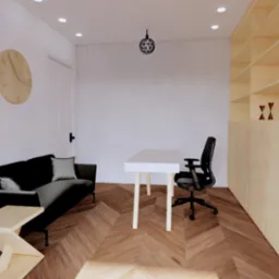 Domowe biuro z miejscem na wypoczynek.