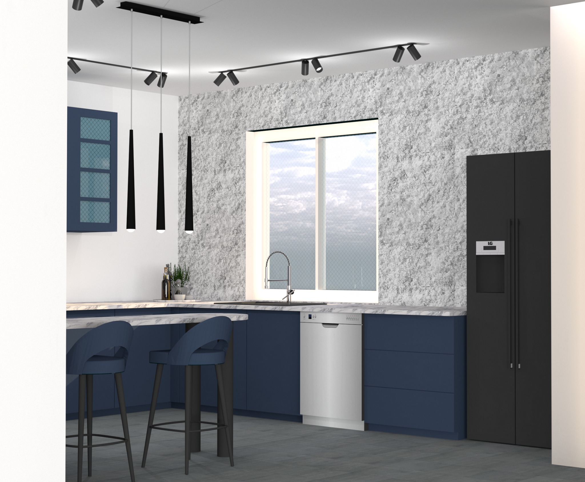 Wizualizacja kuchni w mieszkaniu w Warszawie.