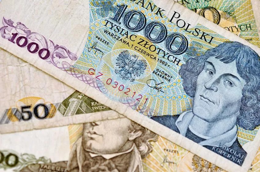 Makro zbliżenie na banknoty polskie o nominałach 1000 i 50 złotych, z widocznym portretem Mikołaja Kopernika na banknocie tysiączłotowym oraz elementami graficznymi i numerem seryjnym GZ 0302121.