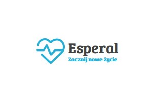 Logo Esperal: błękitne serce z linią EKG i hasło 'Zacznij nowe życie' na białym tle.