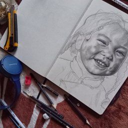 Kamila Sokołowska - Portret dziewczynki Ołówki Praca w toku