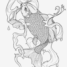 Projekt tatuażu- Ryba koi wśród wody.