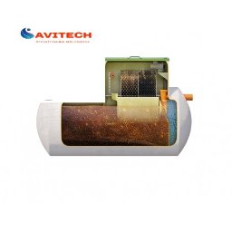 AVITECH MICHAŁ ARAK - Przekrój oczyszczalni biologicznej Avitech RotoSET z widoczną technologią obrotowych złóż RBC, prezentujący wewnętrzną strukturę i proces oczyszczania ścieków.