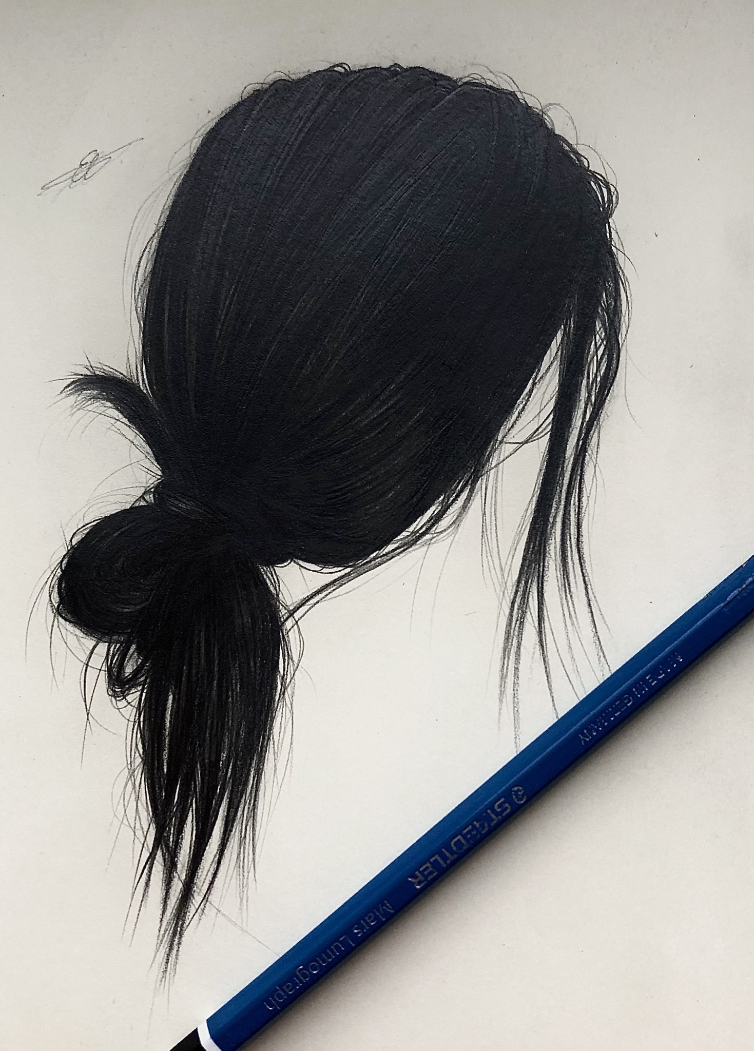 Jednogodzinny rysunek włosów - format A5, ołówek. sierpień 2023