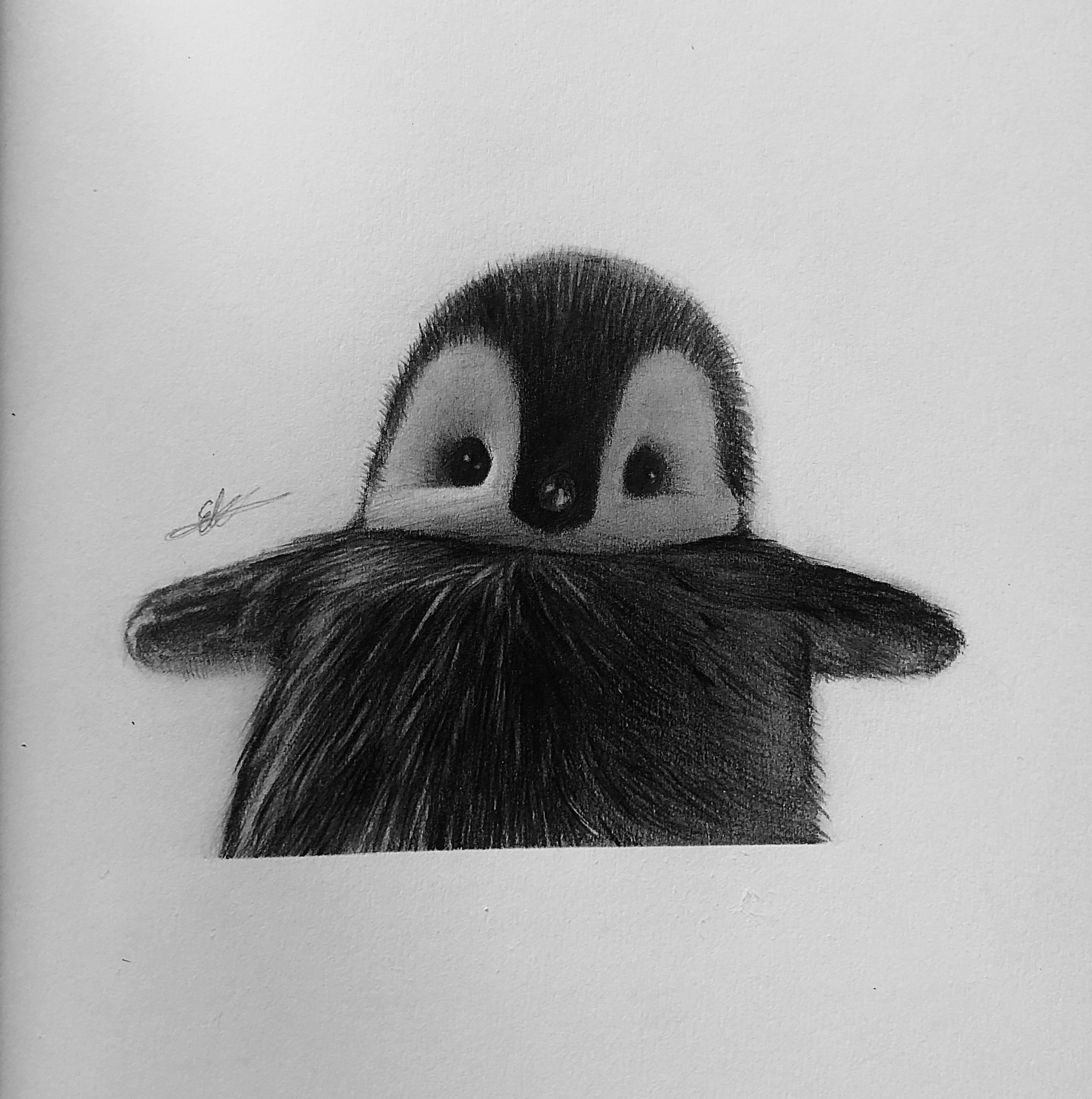 Jednogodzinny rysunek najsłodszego pingwinka - ołówek. sierpień 2023