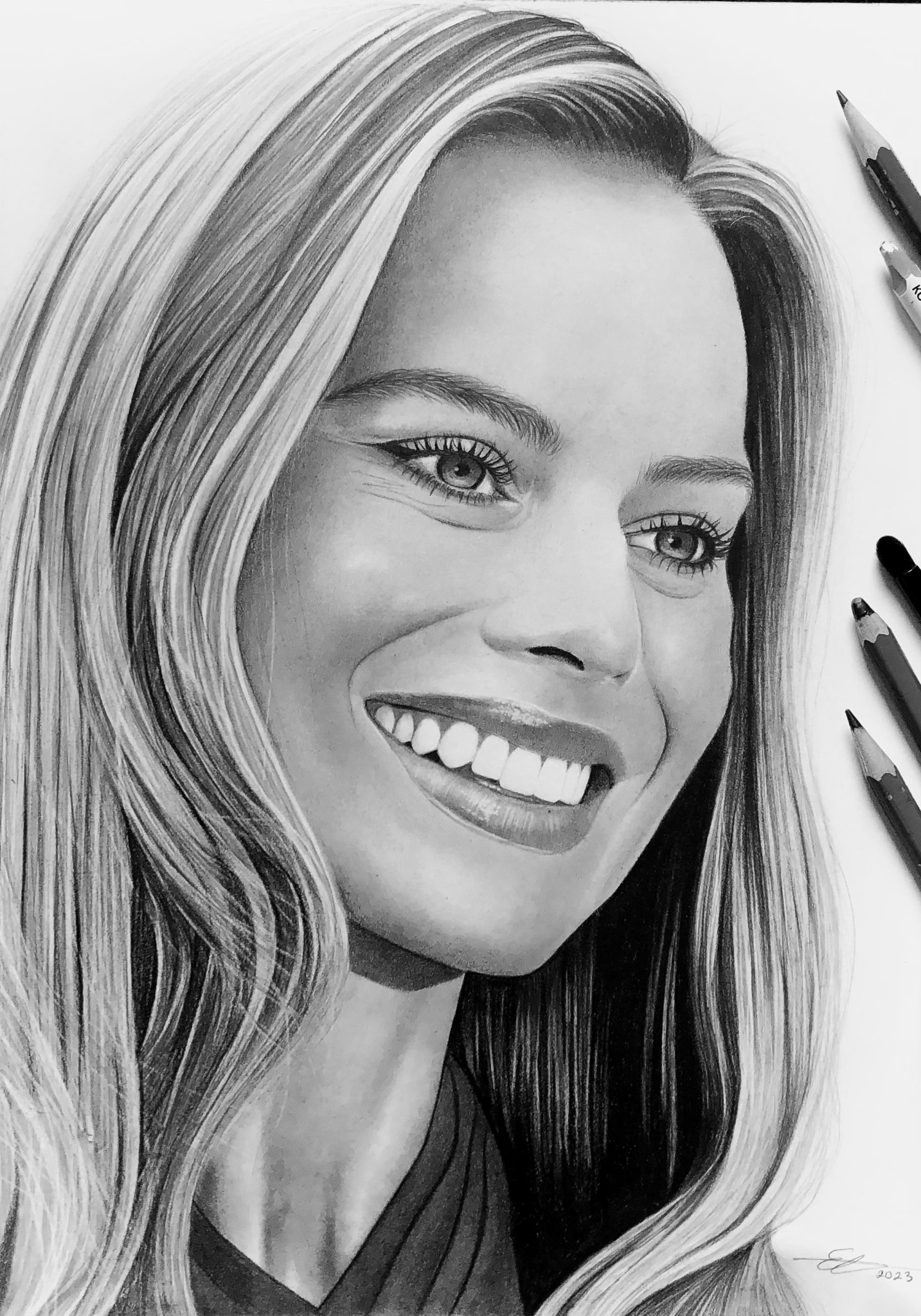 Margot Robbie portret A4 - ołówek. sierpień 2023