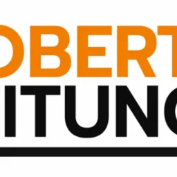 Logo firmy Robert Leitungsbau z sylwetką koparki i wiązką kabli, czarno-pomarańczowe barwy.