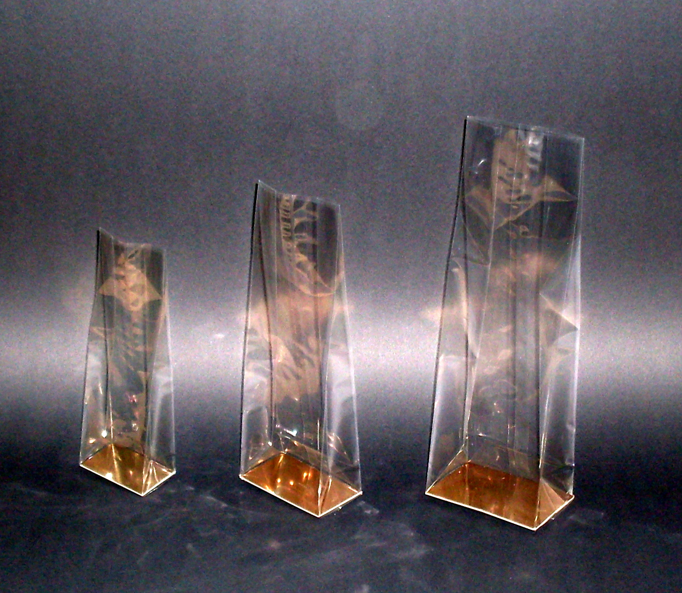 woreczki i torebki foliowe z celofanu stojące ze złotym denkiem