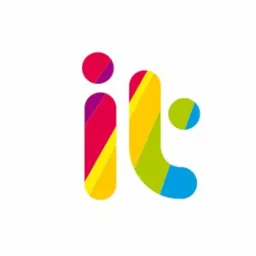 Kolorowe logo 'it' z gradientami i okrągłymi elementami, na białym tle. Nowoczesny design, żywe barwy, geometryczne kształty.