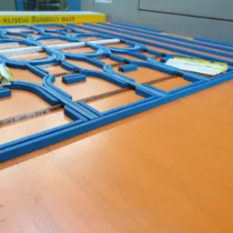 Niebieska matryca bigująca CITO creasing matrix ułożona na pomarańczowym stole, widoczne metalowe paski z numerami.