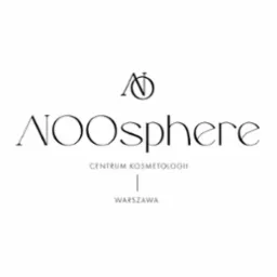 Logo 'NOOsphere Centrum Kosmetologii Warszawa' w minimalistycznym stylu, czarne litery na białym tle, elegancki font.