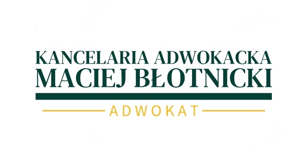Logo Kancelarii Adwokackiej Maciej Błotnicki z napisem 'Adwokat' w kolorze złotym, umieszczone na białym tle.