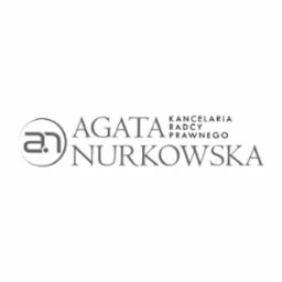 Minimalistyczne logo kancelarii radcy prawnego Agata Nurkowska, szara kolorystyka, nowoczesny design.