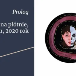 Obraz akrylowy na płótnie 20x20 cm z 2020 roku przedstawiający portret osoby z połową twarzy jako czaszka i klepsydrą, otoczony napisem 'TEMPORA LABUNTUR TACITISQUE SENESCIMUS ANNIS'.