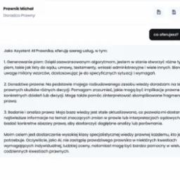 Profil doradcy prawnego Michała z informacjami o usługach generowania pism, doradztwa prawnego i analizy prawa, oferowanych przez asystenta AI.