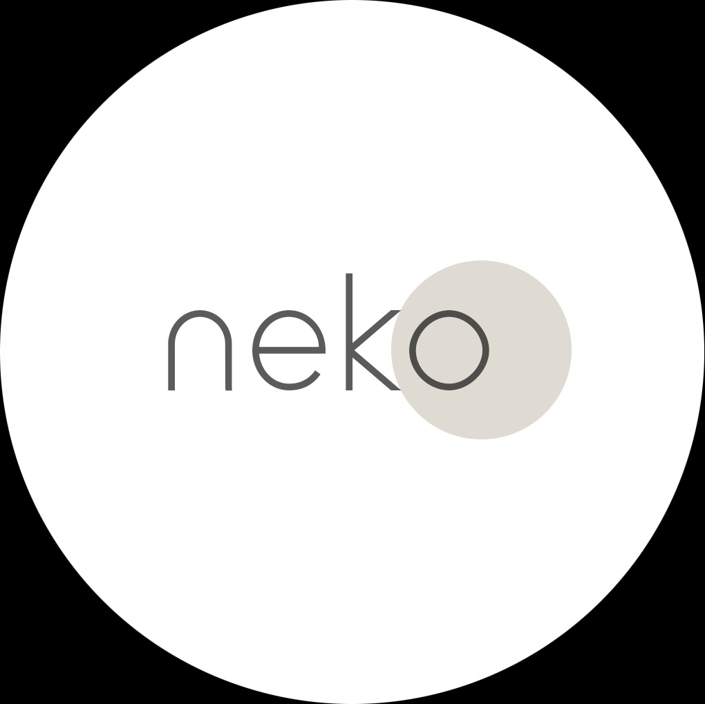 Okrągłe logo N E K O . S T U D I O z Bytomia, architektura wnętrz, minimalistyczny design z szarym akcentem.