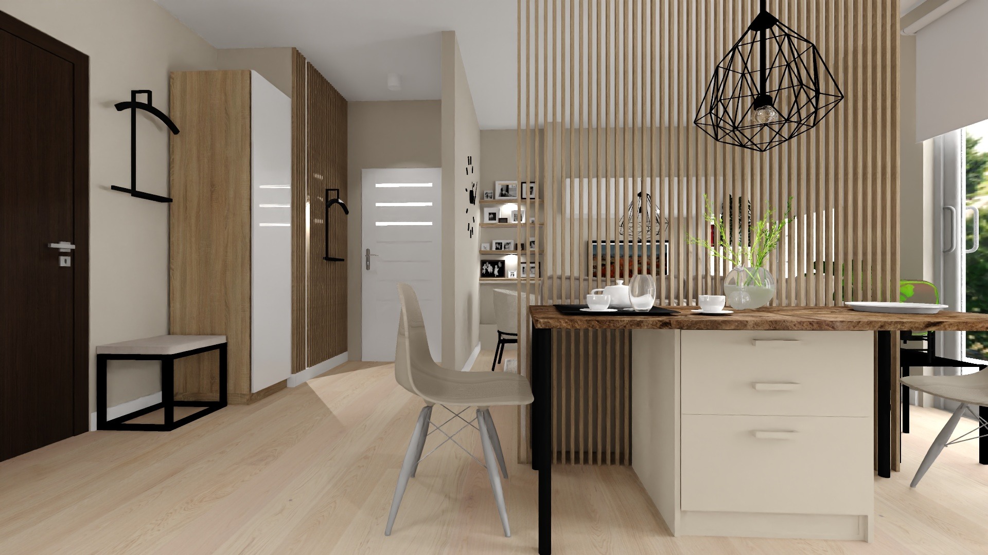 Romanowska Łódź- salon z aneksem kuchennym