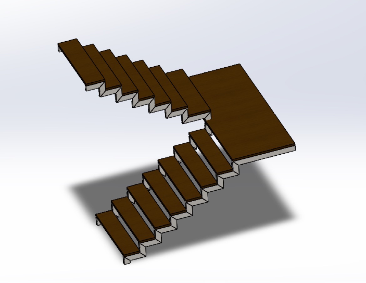 Model 3D schodów metalowych spiralnych z drewnianymi stopniami, wizualizacja projektu z firmy z Narew.