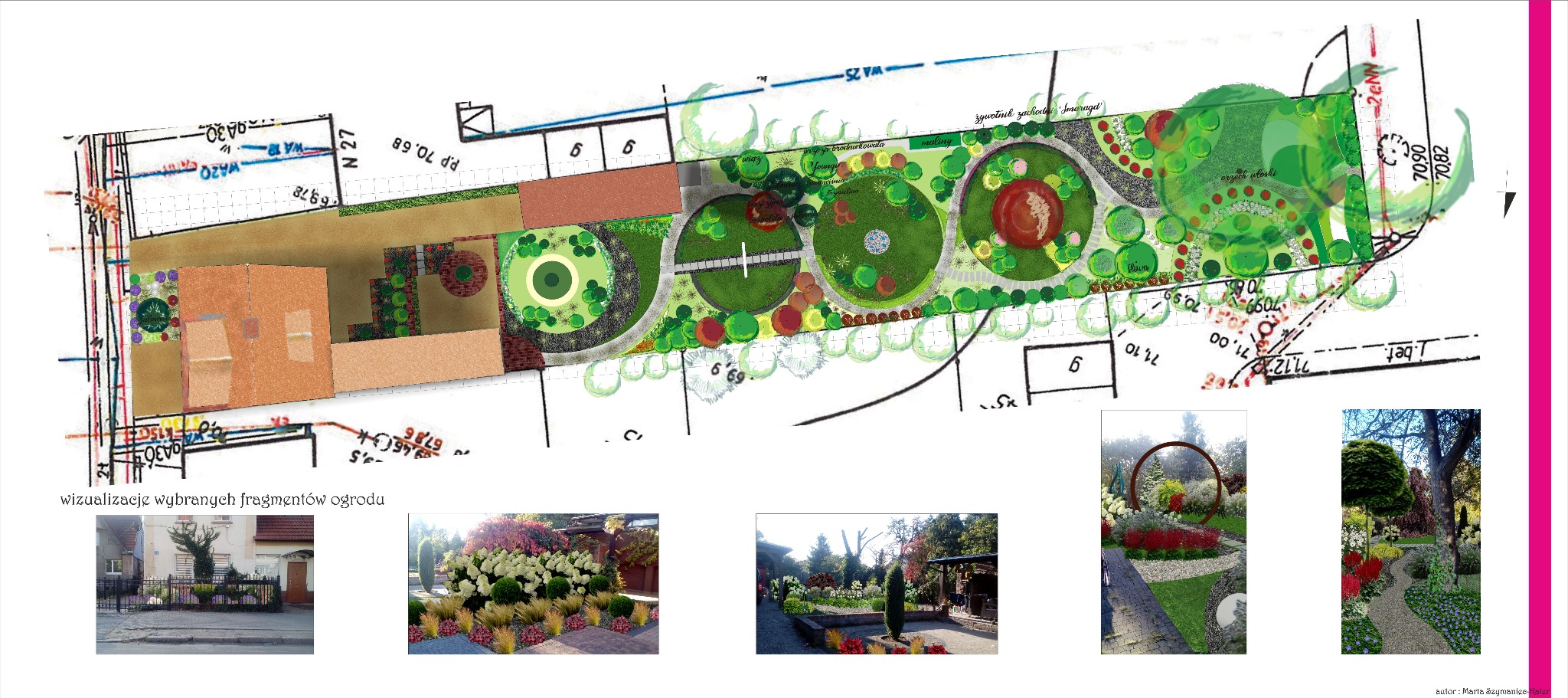 miejski ogród o wydłużonej kompozycji, znajdujący się w zabudowie szeregowej