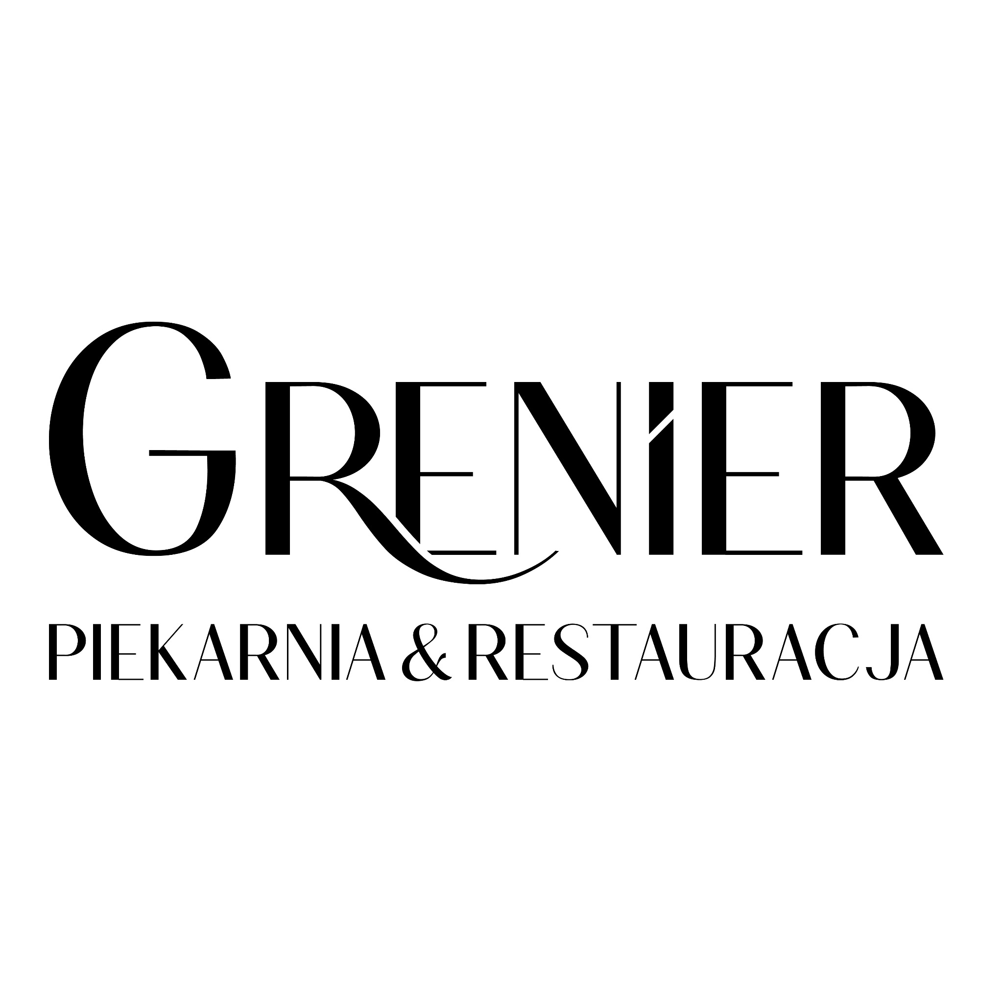 Logo piekarni i restauracji Grenier z elegancką czcionką na białym tle.