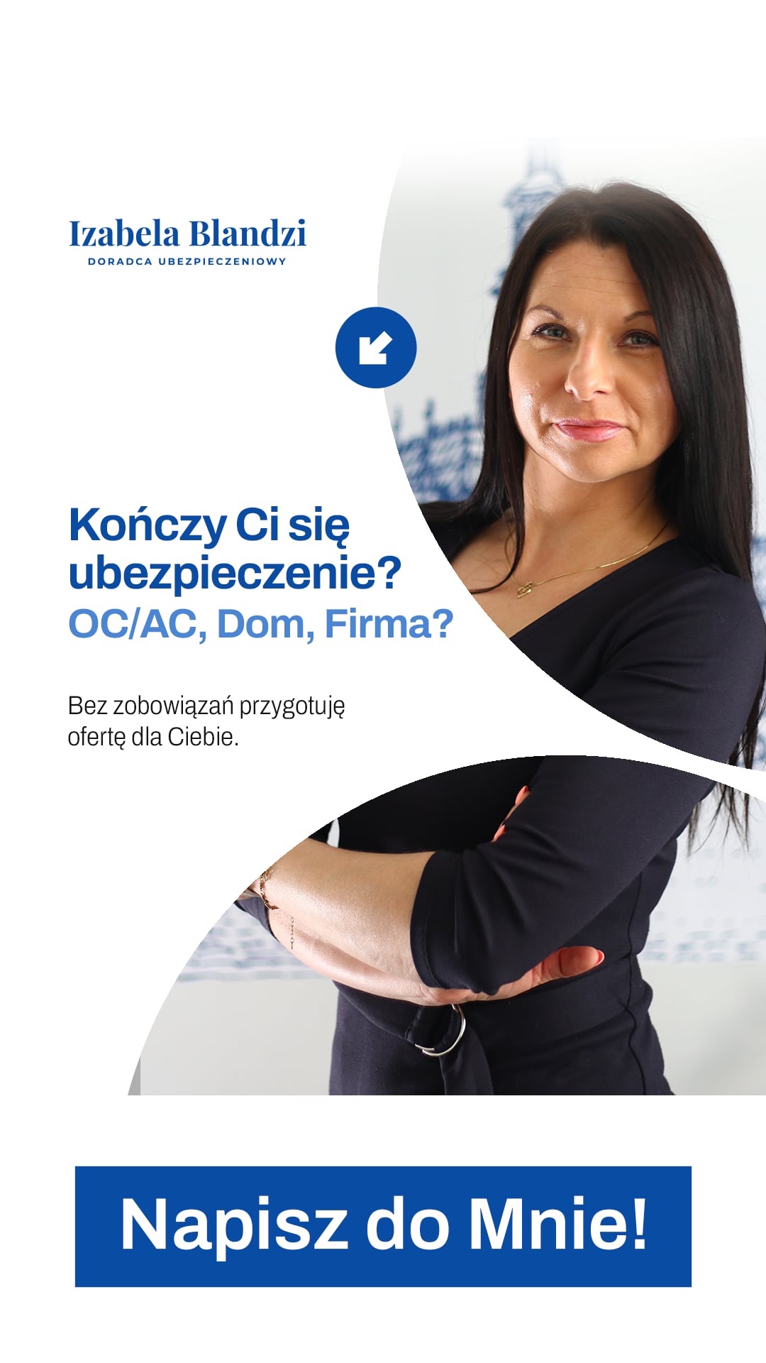 Doradca ubezpieczeniowy Izabela Blandzi oferuje pomoc w wyborze ubezpieczenia OC/AC, domu i firmy. Zaprasza do kontaktu i przygotowania oferty.