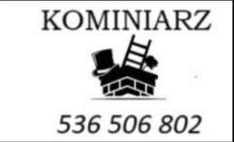 Wizytówka kominiarza z Łodzi z numerem telefonu i graficznym symbolem: cylinder, drabina kominiarska i komin.