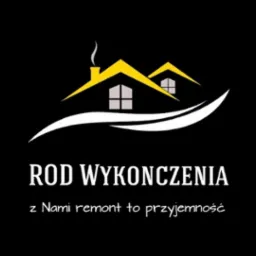 Logo firmy ROD Wykończenia z grafiką dwóch domów z kominami i hasłem: z Nami remont to przyjemność.