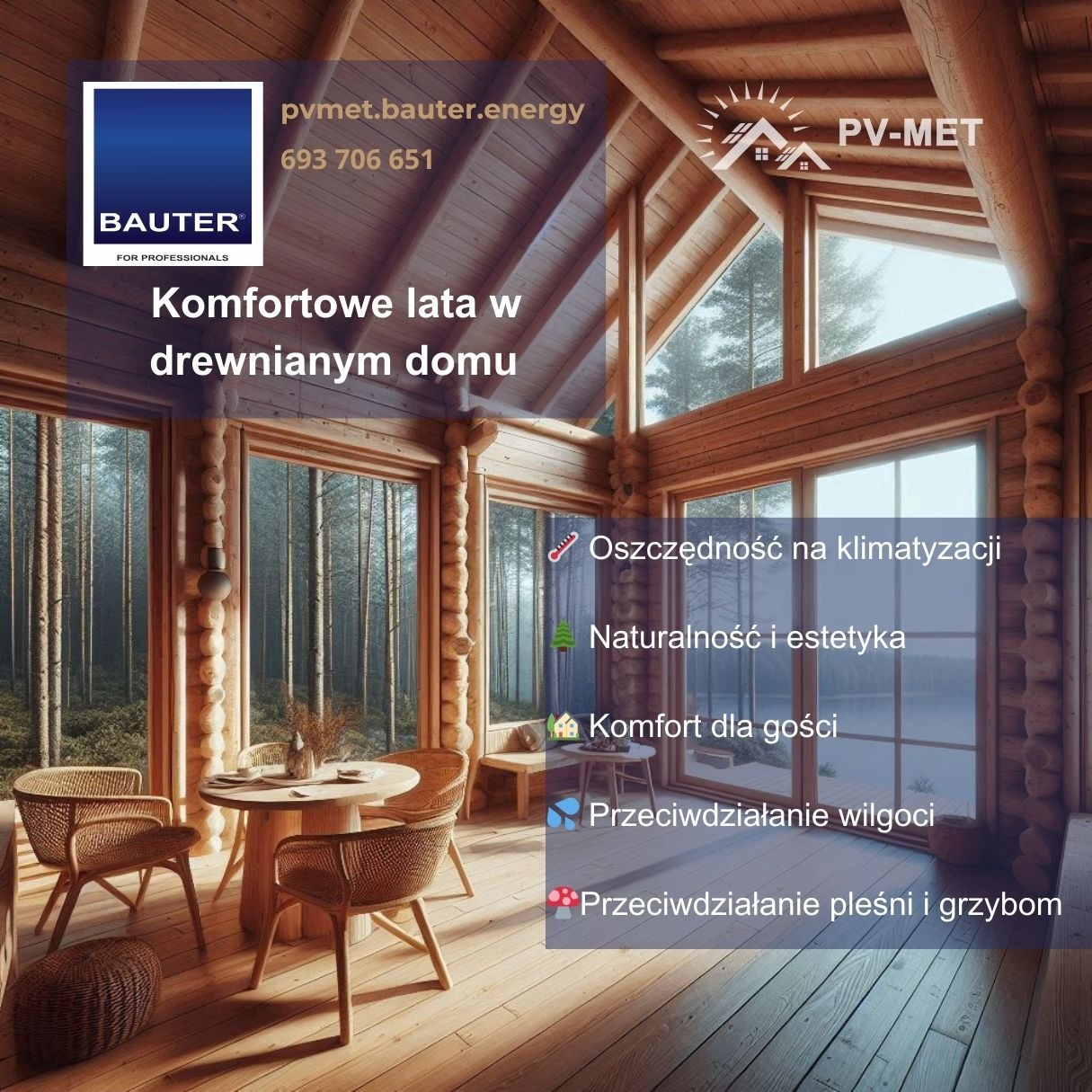 Komfortowe lata w drewnianym domu. Pomaluj swój dom bezbarwną powłoką Bauter, a zyskasz oszczędności i ochronę .